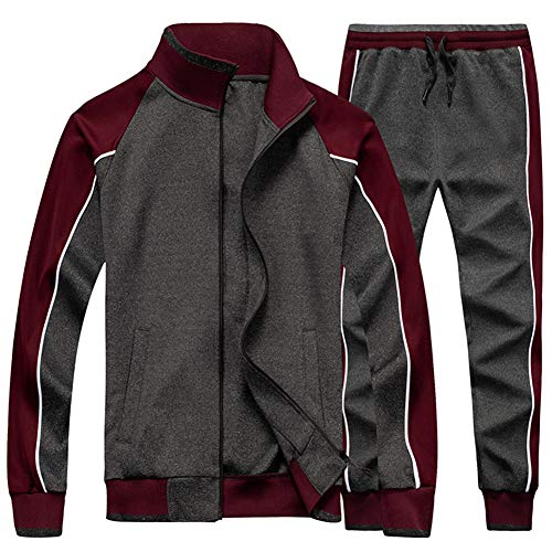 AOTORR Men's Men's Athletic Running Tracksuit Set Casual Full Zip Jogging Sweat Suit Gray M