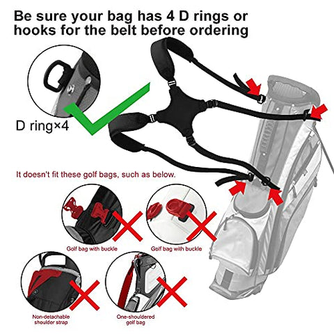 caiobob Adjustable Waterproof Padded Golf Bag Straps Replacement Shoulder Strap (Black & Blue)