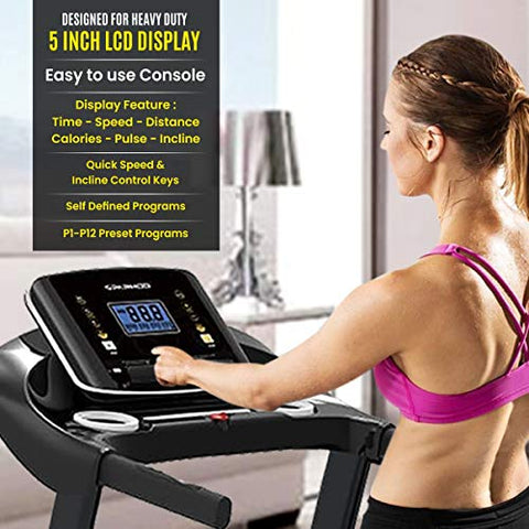 Image of SPARNOD FITNESS STH-3700 (4 HP Peak) Foldable Motorized Walking and Running Automatic Treadmill for Home Use - with Auto Incline, 8 Point Shock Absorption System - Black