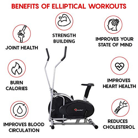 PowerMax Fitness EH-200 Steel EH-200 Orbitrek Exercise Cycle and Elliptical Cross Trainer with Hand Pulse, Comfortable Seat and Smart LCD Display (Black)