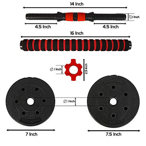 Image of FITSY Adjustable Dumbbell Set - 15 kg PVC Dumbbell and Rod Set for Home Gym Workout with Extension Barbell Rod [AR-2692]