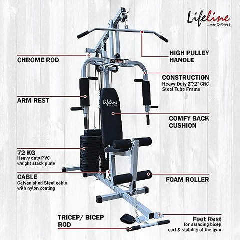 Image of Lifeline Fitness HG-002 Home Gym with LE-103 Air Bike with Moving Handles for Home Gym Workout Combo,