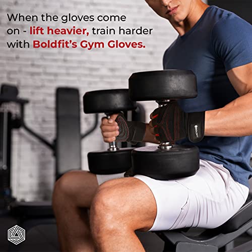Boldfit Gym Gloves for Men with Wrist Support Accessories Gym Gloves for Women for Weightlifting Gloves for Gym Workout for Training, Exercise, Cycling Gloves for Women Sports Gloves- Red - Large