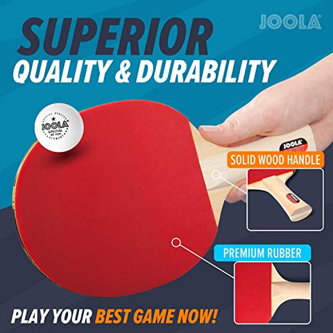 JOOLA Family Table Tennis Set with 4 Spirit Rackets and 10 Balls