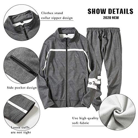Image of MANTORS Men's Full Zip Tracksuit Set Casual Jogging Athletic Sweat Suits 29Gray M