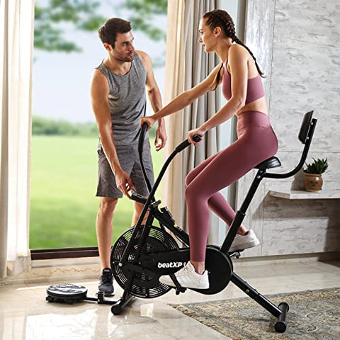 Image of beatXP Vortex Plus 4M Air Bike Exercise Cycle for Home (Gym Cycle for Workout With Adjustable Cushioned Seat | Moving Handles | Back Support & Tummy Twister With 6 Months Warranty (Black)