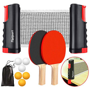 FBSPORT Ping Pong Paddle Set, Portable Table Tennis Set with Retractable Net, 2 Rackets, 6 Balls and Carry Bag for Children Adult Indoor/Outdoor Games, Black