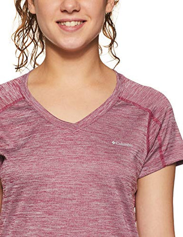 Image of Columbia Women's Plain Regular fit T-Shirt (AL6914_Bright Lavender Stripe M)