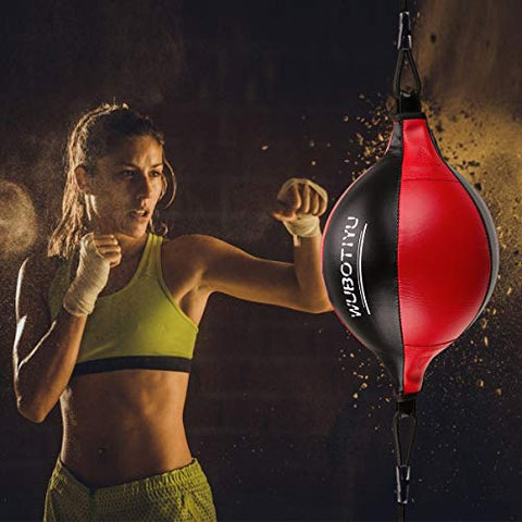 Image of VAlinks Professional Double End Speed Bag PU Leather Punch Ball Striking Bag Kits for Boxing MMA Training Muay Thai Fitness or Fighting Sport (Red)