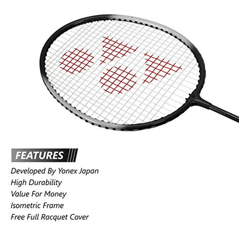 Image of Yonex GR 303 Aluminum Blend Badminton Racquet with Full Cover (Black)+Yonex Mavis 10 Nylon Shuttlecock, Yellow, Pack of 6 | Made in Japan (Green Cap)