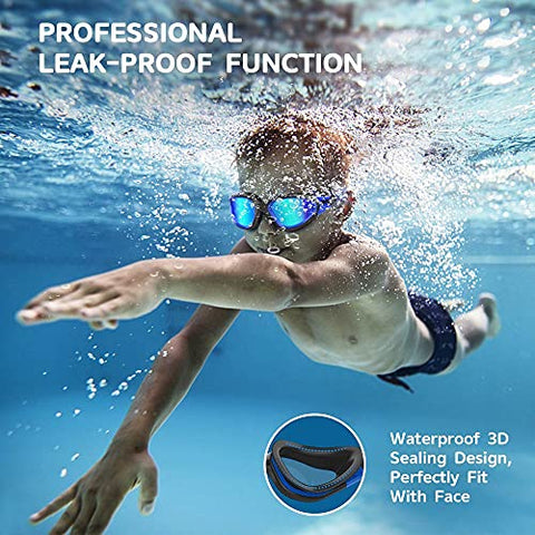 Image of Kids Swim Goggles, OMID P2 Comfortable Polarized Unisex-child Swimming Goggles, Anti-Fog No Leaking Swim Goggles for Children with UV Protection Protective Bag Age 6-14 (Black Blue)