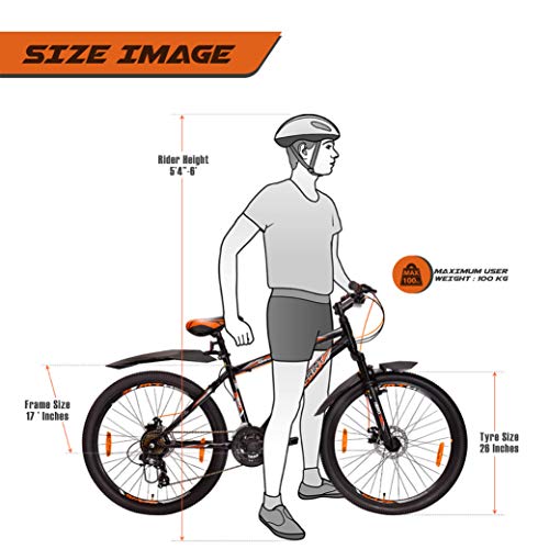 Hero Sprint Growler 26T 21 Speed with Dual Disc for Men (Color: Black/Orange), Mountain Bike, Frame Size: 17 Inches