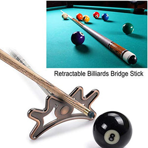 OwnMy Retractable Billiards Bridge Stick with Removable Bridge Head and Wood Handle, Pool Stick Length extends up to 35CM - 140CM, Billiards Pool Cue Accessory (Black)
