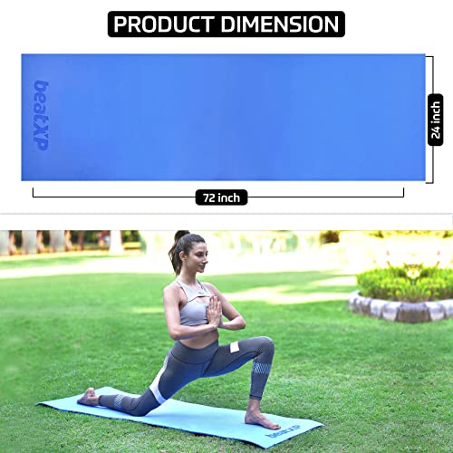 beatXP Blue Color Yoga Asan Mat With Carry Strap (6mm) Textured Surface, Extra Thick, High Resilience Exercise Mat For Meditation, Pilates, Stretching, Floor & Gym Fitness Workouts Ideal For Men and Women