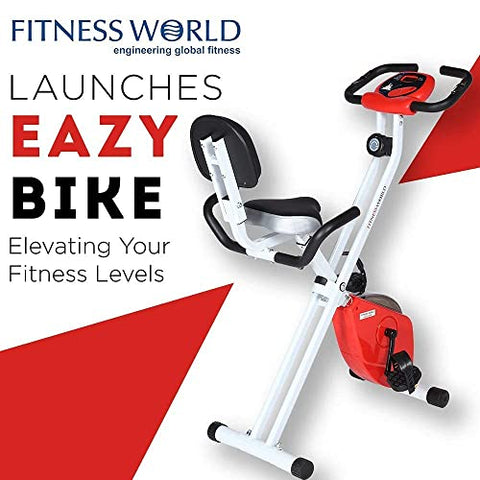 Image of FITNESS WORLD Eazy Bike for Home and Gym | 8 Level Magnetic Resistance Exercise Bike With Anti-Skid Pedals, Adjustable Foot Strap(Red and Silver)