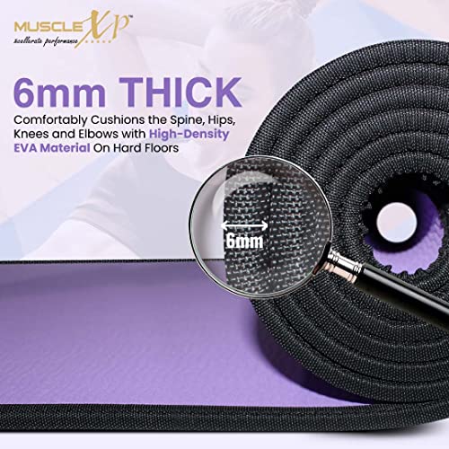 MuscleXP EVA Yoga Mat with Carrying Strap for Gym Workout and Yoga Exercise with 6mm Thickness, Anti-Slip Yoga Mat for Men & Women Fitness (Purple)
