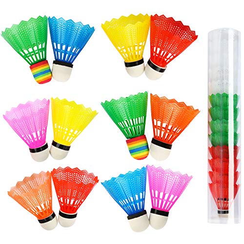 12 Pieces Nylon Feather Shuttlecocks Sports Shuttlecocks Training Badminton Birdies Balls with Storage Box for Ball Training Exercise Gym Fitness Game (Multi-Color)