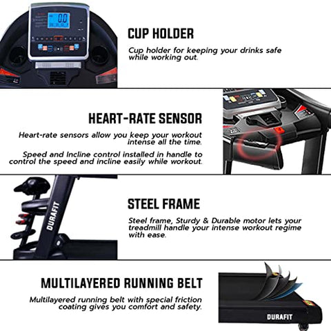 Image of Durafit - Sturdy, Stable and Strong Panther Multifunction | 5.5 HP Peak DC Motorized Foldable Treadmill | Auto incline | Home purpose | Max Speed 18 Km/Hr | Max User Weight 130 Kg | Black