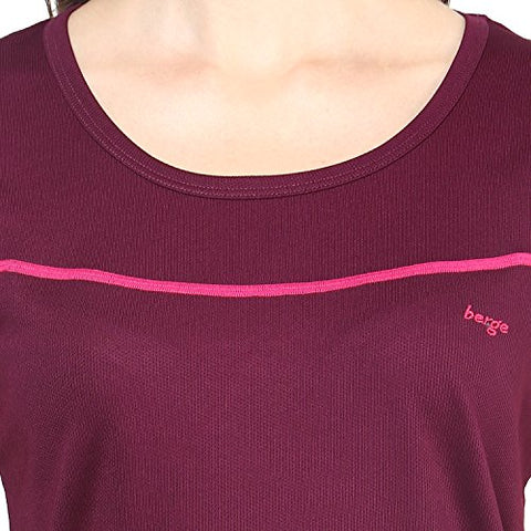 Image of berge' Ladies Polyester Dry Fit Western Shirts & Tshirts for Women, Quick Drying & Breathable Fabric, Gym Wear Tees & Workout Tops (Wine Colour) L