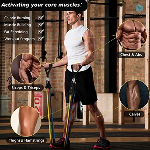 Boldfit Resistance Band Set with Handles, Portable Toning Tubes with Door Anchor & Foam Handles. Resistance Tube Kit with Bag and Ankle Straps Included. (11 Pieces Tube Set)