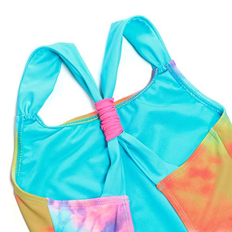 Image of DAYU Girls‚„ Crossback One Piece Swimsuit with Swim Skirt, Blue Tie-dye, Size 10-12