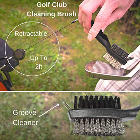 RE Goods Golf Accessories 6 in 1 Value Pack - Towel, Ball Holder, Golf Club Brush w/Groove Cleaner, Divot Repair Tool, Ball Stencil, Tee Holder, Putting Markers | Gift Set (Golf Balls Not Included)