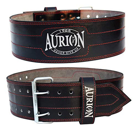 Image of Aurion Genuine Leather Pro Weight Lifting Belt for Men and Women Durable Comfortable & Adjustable with Buckle | Stabilizing Lower Back Support for Weightlifting (Black, Small)