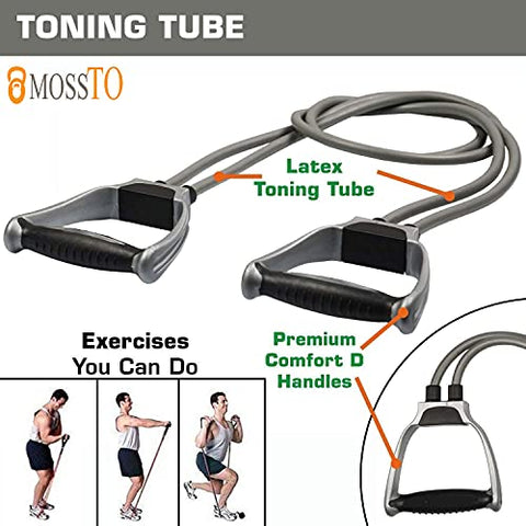 Image of Mossto Double Toning Resistance Tube Heavy Quality Exercise Band for Stretching, Full Body Workout, Home Gym and Toning with Bag for Men and Women (Black)