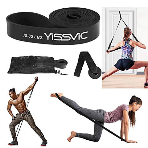 Image of YISSVIC Resistance Band for Workout 35-85LBS Pull Up Band with Door Anchor Carry Pouch for Men Women Exercise Heavy Weight - Black, 2080x32x4.5mm