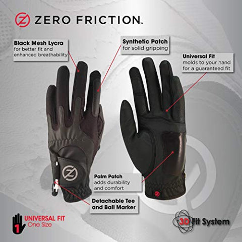 Image of Zero Friction Male Men's Compression-Fit Synthetic Golf Glove (2 Pack), Universal Fit Black/Black, One Size