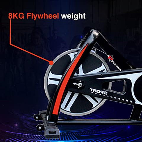 Image of PowerMax Fitness BS-130 Steel Exercise Spin Bike With 6 Kg Flywheel, LCD Display & Bottle Holder, Black