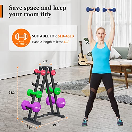 JOLISTEN Dumbbell Rack Stand Only for Home Gym, Free Weight Rack for Dumbbells 400 LBS Capacity, Small Compact A-Frame Hand Weights Holder Rack 4 Tier (7 Tiers Adjustable)