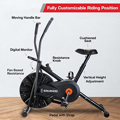 Image of SPARNOD FITNESS SAB-06_R Upright Air Bike Exercise Cycle for Home Gym - Dual Action for Full Body Workout - Adjustable Resistance, Height Adjustable seat, Without Back Rest (DIY Installation)