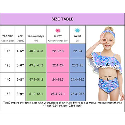 Image of ICOSY Girls Swimsuit 2 Piece Bathing Suit for Girls Bikini Set Swimwear Toddler Ruffle Swimming Suit Unicorn Beachwear