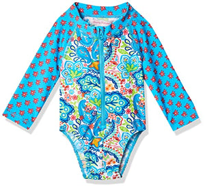 Tommy Bahama Girls' UV Protection 1-Piece Swimsuit Bathing Suit, Turq Tropical, 3/6MO