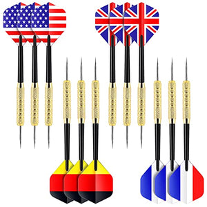 Ohuhu 4 Styles National Flag Flights Stainless Steel Needle Tip Dart with Extra PVC Dart Rods (Multicolour) - 12 Pack