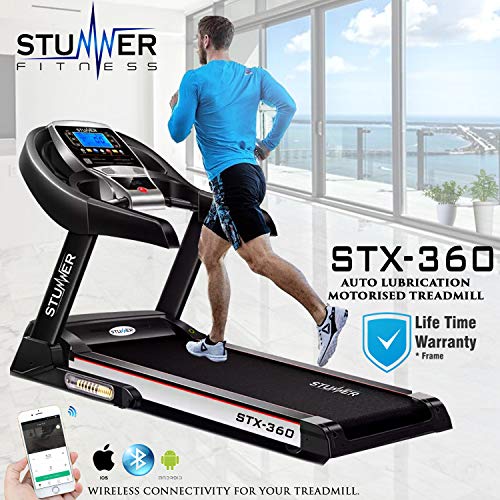Stunner Fitness STX-360 2.0 HP (4.0 HP Peak) Motorised Treadmill with Auto Inclination & Auto Lubrication System, MP3, Smart Phone App for Cardio Workout at Home (Free Installation Assistance)