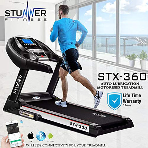 Image of Stunner Fitness STX-360 2.0 HP (4.0 HP Peak) Motorised Treadmill with Auto Inclination & Auto Lubrication System, MP3, Smart Phone App for Cardio Workout at Home (Free Installation Assistance)