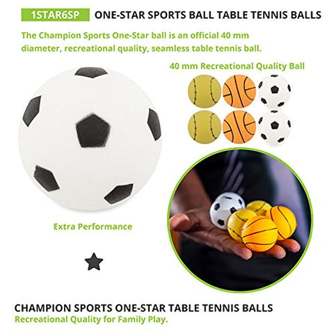 Image of Champion Sports 1 Star Table Tennis Ball Pack - Sport Theme Ping Pong Balls, Set of 6, with 40mm Seamless Design - Recreation Table Tennis Equipment, Accessories