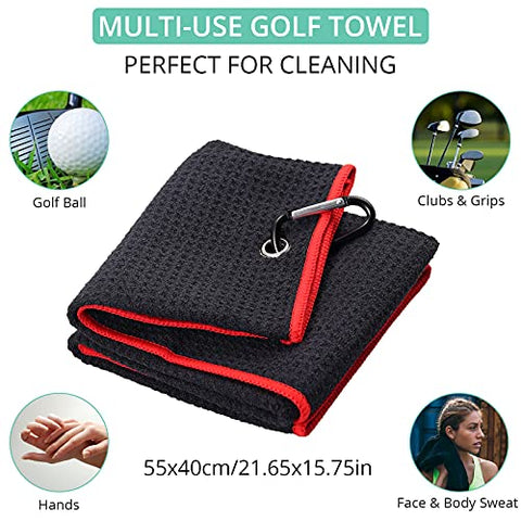 VINTEAM Golf Accessories Gift Set, Golf Towel, Golf Club Brush with Groove Cleaner, Foldable Divot Repair Tool with Ball Marker, Club Groove Cleaner Set and Golf Tee Holder - Golf Club Cleaning Kit