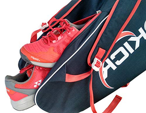 Image of Prokick 900D Polyester, Nylon Lining Double Zipper Badminton/Tennis Kit Bag with Shoe Compartment (Navy)