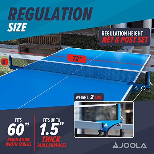 JOOLA Professional Grade WX Aluminum Indoor & Outdoor Table Tennis Net and Post Set - Quick Setup - 72in Regulation Ping Pong Net - Reinforced Cotton Blend Net w/Adjustable Tensioning System