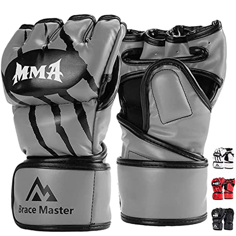 Image of Brace Master Boxing Gloves MMA Gloves for UFC Training Men and Women Leather More Padding Punching Bag Gloves for The Kickboxing, Sparring, Muay Thai Heavy Bag (Small, Gray)