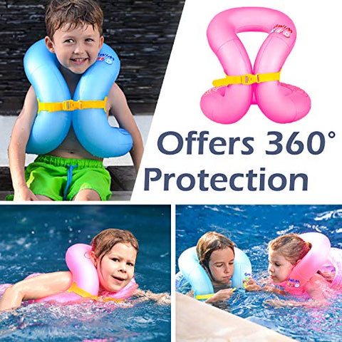 Image of Floaties Swim Vest, Portable Inflatable Pool Floats Swimming Ring with Adjustable Safety Buckle, Safety Swim Arm Bands with Double Surround Air Bag, Durable Float Tube for Kids,Pink,M(weight:52-90lbs)