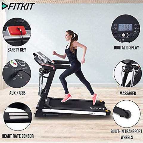 Image of Fitkit XR Series 3.25HP Peak DC-Motorized Treadmill with Free At Home Installation - Black