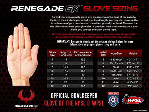 Image of Renegade GK Vulcan Surge Hybrid Cut with Grip Soccer Youth Goalkeeper Gloves with Pro Finger Saves (Size 9, Medium)