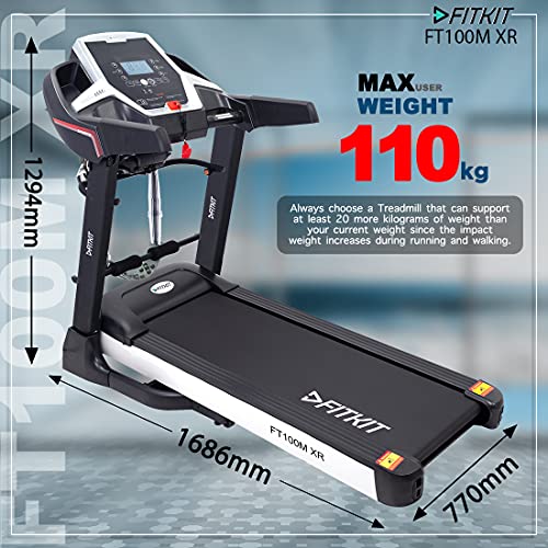 Fitkit XR Series 3.25HP Peak DC-Motorized Treadmill with Free At Home Installation - Black