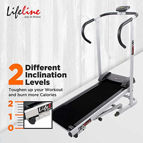 Image of Life line Fitness LT-201 Manual Treadmill for Home Gym Exercise with Cardio Weight Loss , 2 Level Inclination, Made in India, Black