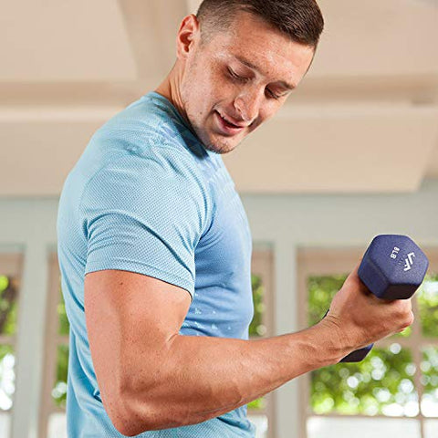 J/fit Neoprene Dumbbell Set With Storage Rack - Hex Design Workout Weights For Home Gym & Fitness