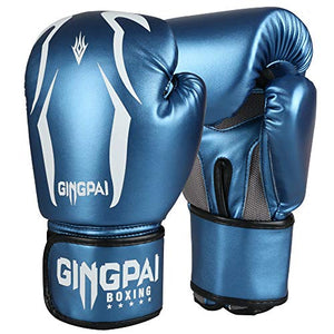 GINGPAI Boxing Gloves Men Women Kid, Kickboxing Muay Thai Fighting Gloves, Punching Heavy Bag (Blue, 6oz)